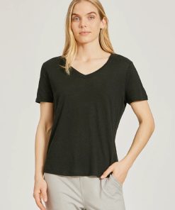 Relaxed Linen Blend V-Neck Tee